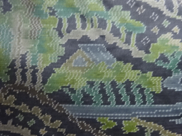 JAPANESE KIMONO / ANTIQUE HOUSE LANDSCAPE PATTERN WOVEN DORO OSHIMA TS